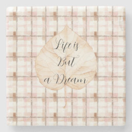 Porta-copo De Pedra Pink Brown White Plaid Stripes Leaf