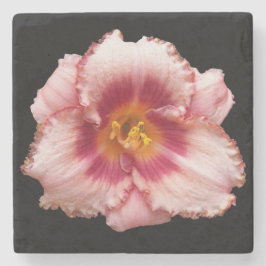 Porta-copo De Pedra Pink Daylily Bloom no Floral Negro