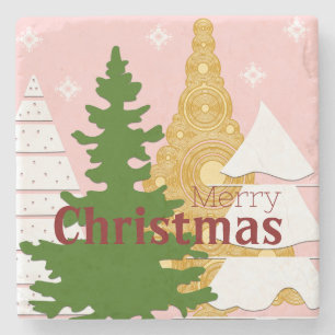 Porta-copo De Pedra Pink de árvore de Natal feliz