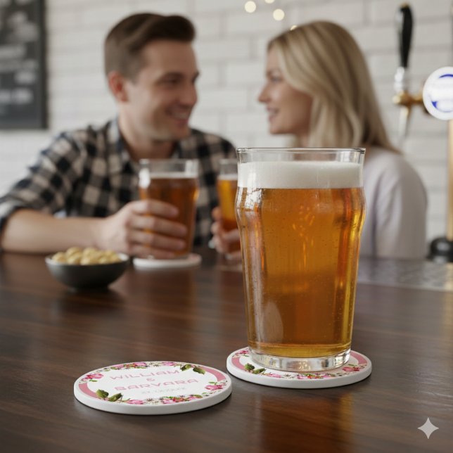 Porta-copo De Pedra Pink Elegant Floral Stone Drink Coaster (Pink Elegant Floral Hard Plastic Drink Coaster)