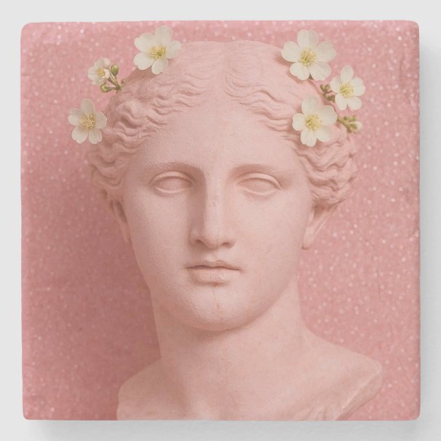Porta-copo De Pedra Pink Greek Coasters. (Frente)
