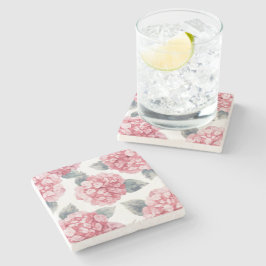 Porta-copo De Pedra Pink Hydrangeas Watercolor Floral Blooms Painting