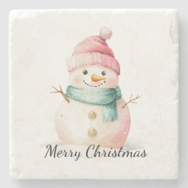 Porta-copo De Pedra Pink Mint Christmas Snowman