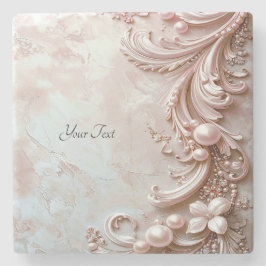 Porta-copo De Pedra Pink Ornate Pearl and Floral Stone Coaster