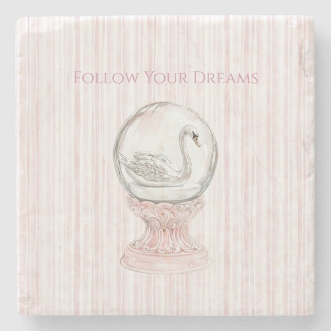 Porta-copo De Pedra Pink Stripes Swan   (Frente)