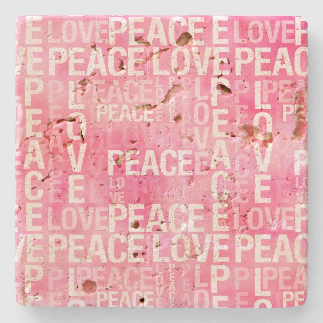 Porta-copo De Pedra Pink White Inspirational Peace Love (Frente)