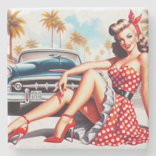 Porta-copo De Pedra Pino Clássico da Rapariga Retroativa