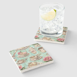 Porta-copo De Pedra Pintagem de aquarelas russa cozinha de vintage Blu