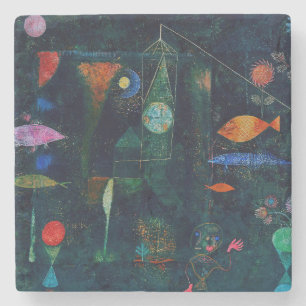 Porta-copo De Pedra Pintura Abstrata Magia de Peixes de Paul Klee Arte