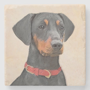 Porta-copo De Pedra Pintura Alemã Pinscher Pintura Original Arte Anima