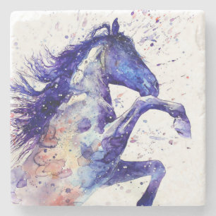Porta-copo De Pedra Pintura Artística de Cavalo com respingos de Aquar