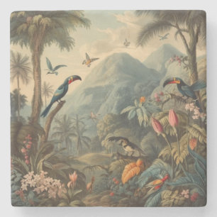 Porta-copo De Pedra Pintura Botânica Vintage Toucan Tropical Jungle