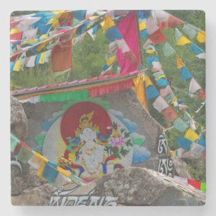 Porta-copo De Pedra Pintura Budista em Rochas