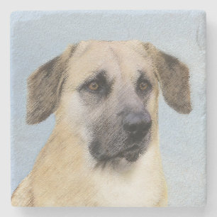 Porta-copo De Pedra Pintura Chinook (Ouvidos Soltos) - Arte Cão Origi