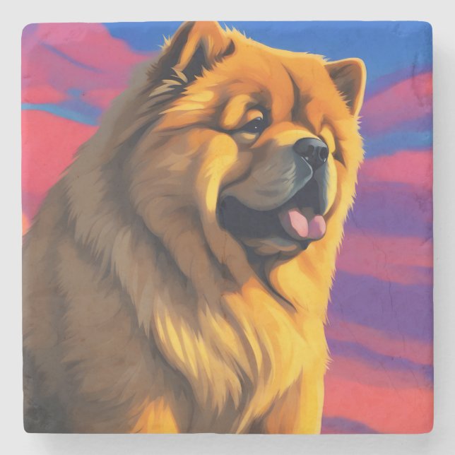 Porta-copo De Pedra Pintura Chow Chow (Frente)