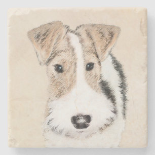 Porta-copo De Pedra Pintura com terrier de Fox com fio - Arte canina o