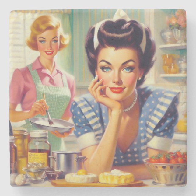 Porta-copo De Pedra Pintura da Cozinha Retro (Frente)