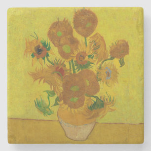Porta-copo De Pedra Pintura de 15 Girassóis de Vincent Van Gogh