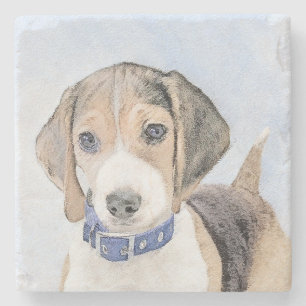 Porta-copo De Pedra Pintura de Beagle - Arte de Cachorro Original Boni