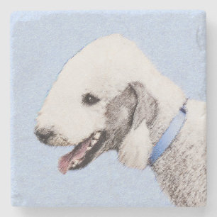 Porta-copo De Pedra Pintura de Bedlington Terrier - Arte original de c