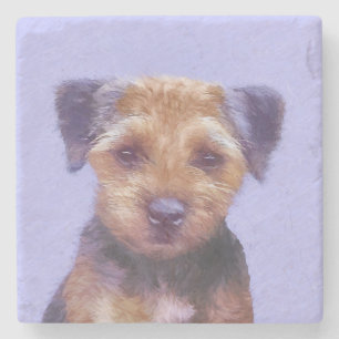 Porta-copo De Pedra Pintura de Borda Terrier - Arte de Cachorro Origin
