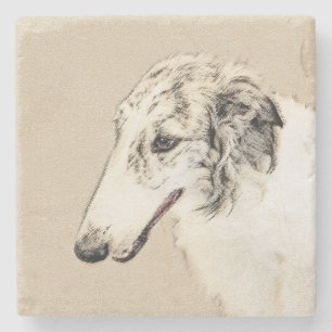 Porta-copo De Pedra Pintura de Borzoi (Silver Brindle) Original
