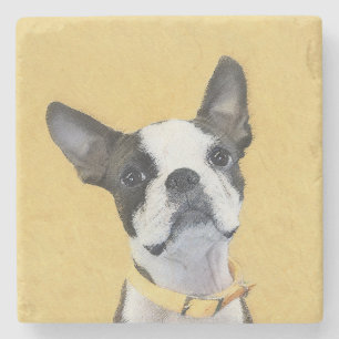Porta-copo De Pedra Pintura de Boston Terrier - Arte de Cachorro Origi