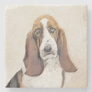 Porta-copo De Pedra Pintura de Cachorro Basset - Arte de Cachorro Orig