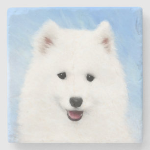 Porta-copo De Pedra Pintura De Cachorro Samoia - Arte Cachorro Origina