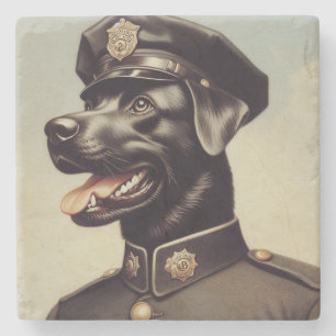 Porta-copo De Pedra Pintura de cães da Polícia de Vintage