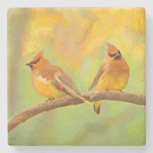 Porta-copo De Pedra Pintura De Cedar Waxwing - Arte De Cachorro Origin