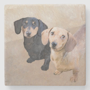 Porta-copo De Pedra Pintura de Dachshund (Smooth) - Arte de Cão Origi