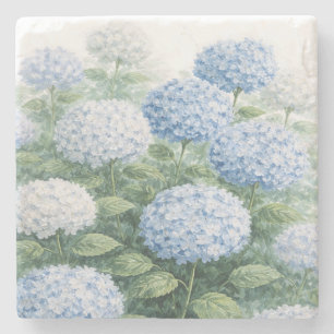 Porta-copo De Pedra Pintura de Flor de Hortênsia Azul Faixa Azul