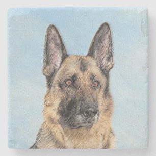 Porta-copo De Pedra Pintura de german shepherd - Arte de Cachorro Orig