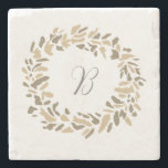 Porta-copo De Pedra Pintura de Grinalda de Monograma Outono Personaliz<br><div class="desc">Aproveite nosso porta-copos de impressão de pintura de decoração de grinalda de outono com monograma.</div>