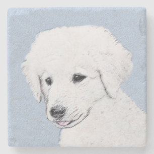 Porta-copo De Pedra Pintura de Kuvasz - Arte de Cachorro Original Boni
