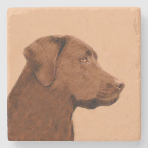 Porta-copo De Pedra Pintura de Labrador Retriever (Chocolate) - Arte C
