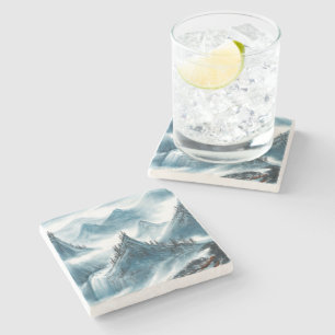 Porta-copo De Pedra Pintura de Paisagem de Paisagem Branca Clássica Az