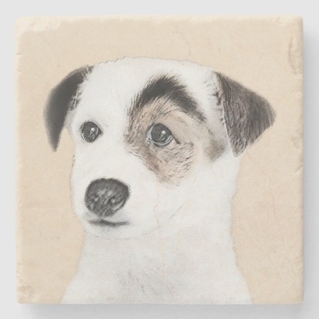 Porta-copo De Pedra Pintura de Parson Jack Russell Terrier - Arte Cani (Frente)