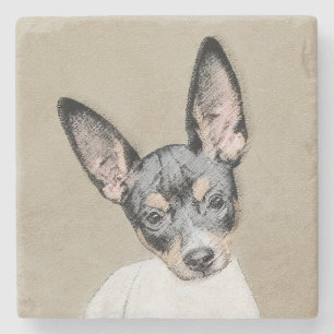 Porta-copo De Pedra Pintura de Rat Terrier - Arte de Cachorro Original