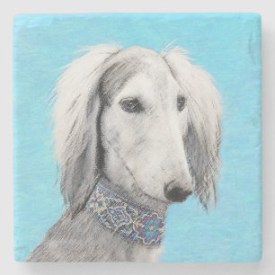 Porta-copo De Pedra Pintura de Saluki (Prata) - Arte de Cachorro Origi