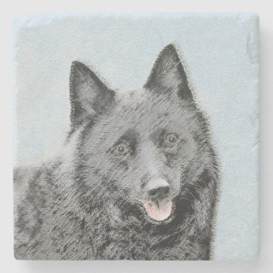 Porta-copo De Pedra Pintura de Schipperke - Arte de Cachorro Original