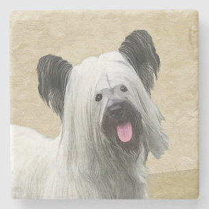 Porta-copo De Pedra Pintura de Skye Terrier - Arte de Cachorro Origina