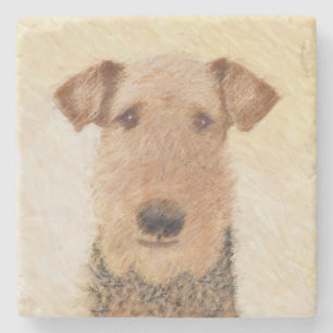 Porta-copo De Pedra Pintura de Terrier Airedale - Arte original cômod
