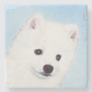 Porta-copo De Pedra Pintura do Cão Esquimó Americano - Arte Original d