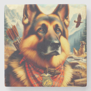 Porta-copo De Pedra Pintura do German shepherd Vintage