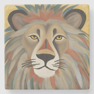Porta-copo De Pedra Pintura do leão
