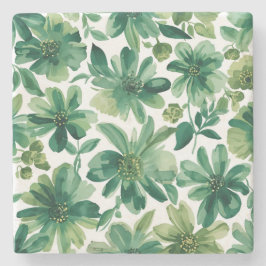 Porta-copo De Pedra Pintura em Aquarela Botânica Floral Jardim Verde