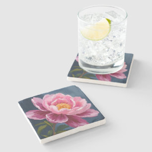 Porta-copo De Pedra Pintura em Aquarela de Flor Rosa