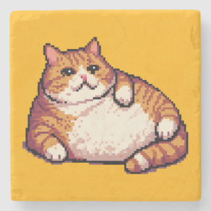 Porta-copo De Pedra Pintura em forma de pixel de gato gordo laranja